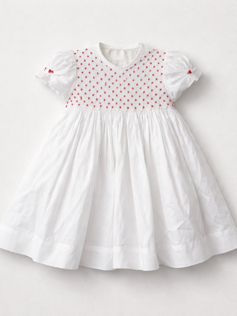Antoinette Paris Faustine Dress white smocked red embroidery size 6 months NWT